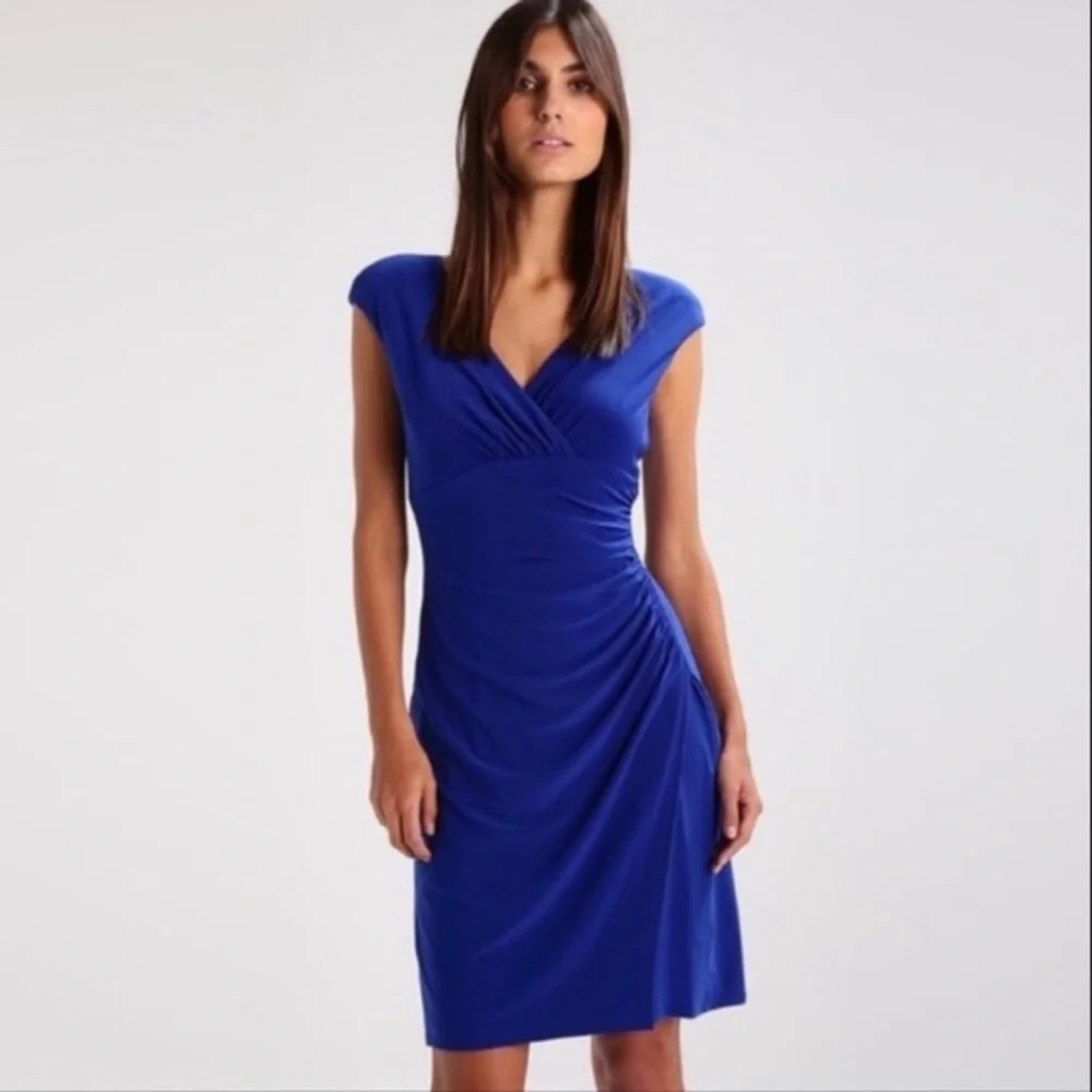 NWT Lauren Ralph Lauren Cobalt Blue Faux Wrap Dress - Picture 9 of 12